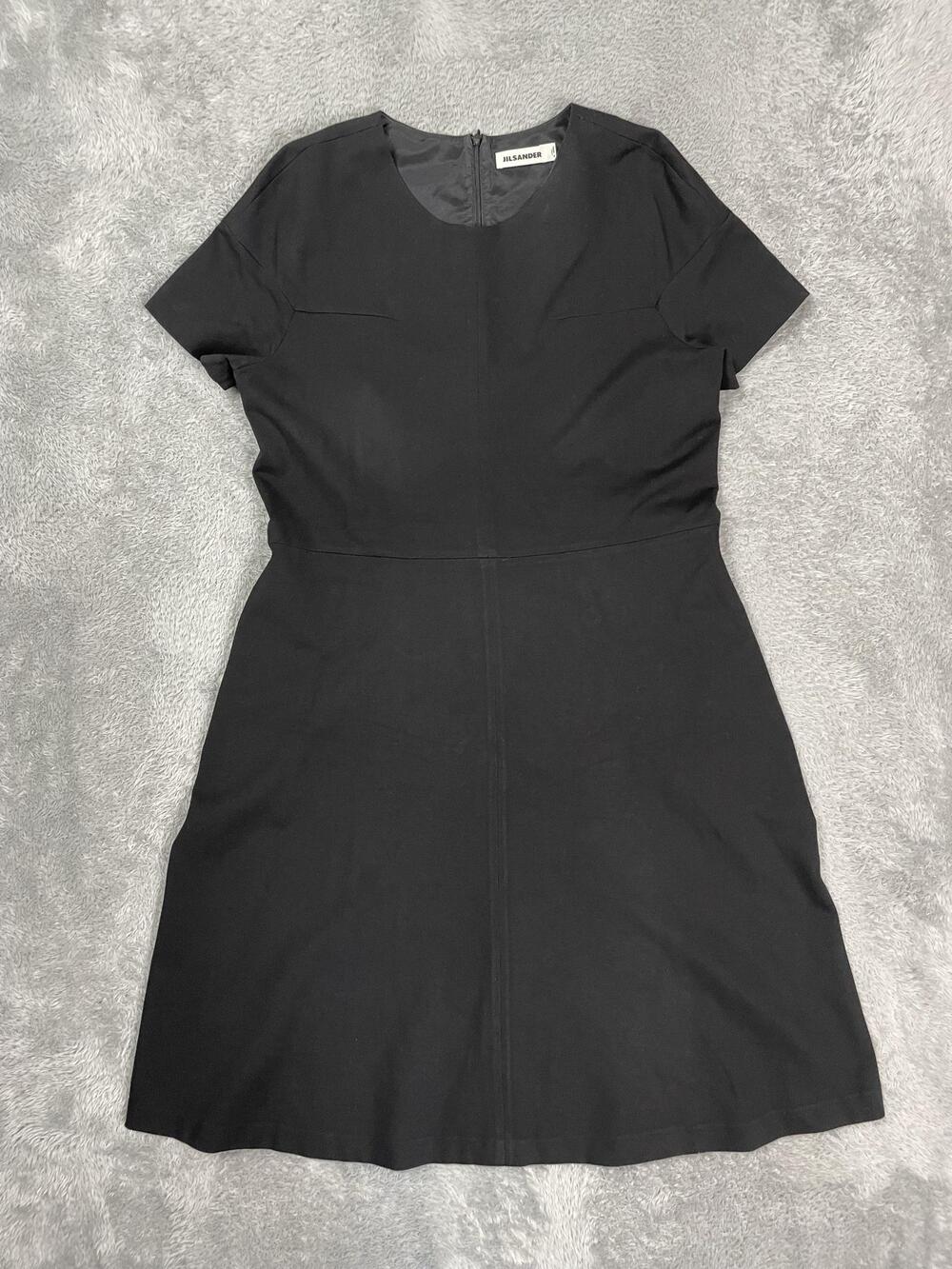 Jil Sander Sheath Dress Womens 44 Black Short Sleeve Midi Pockets Italy